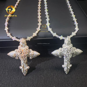 재고 패션 남자 쥬얼리 로즈 골드 컬러 힙합 펜던트 S925 VVS1 모이사나이트 다이아몬드 로즈 플라워 크로스 펜던트 목걸이 세트 - Product Image 6