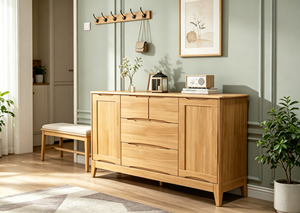 Mueble de Salón Moderno de Madera Maciza con 3 Cajones, Diseño de Panel Plano, Estilo Escandinavo, Mueble de Almacenamiento para el Hogar - Product Image 3