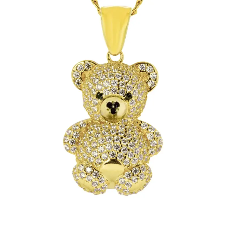 hip hop teddy bear jewelry animal charm pendant 925 sterling Silver Diamond CZ zirconia necklace ice out bling bear pendant