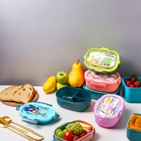 Contenedor de comida para niños escolares, fiambrera Bento de plástico para niños con tenedor y cuchara, 3 compartimentos, 1200ML