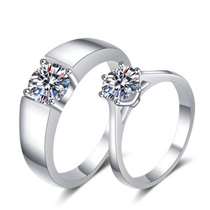S925 실버 커플 반지 모이사나이트 약혼 반지 0.5ct 1ct 세트 - Product Image 1