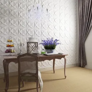 UDK热3D墙板聚氯乙烯50 * 50厘米白色哑光方形墙贴剥离和粘贴装饰交错圆形风格