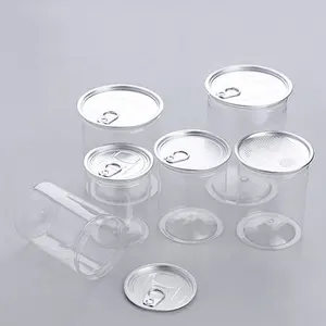 Multi Size Pop-top Pet Can Ring Pull Top Plastic Can With Lid Round Clear Jars With Easy Open Lid