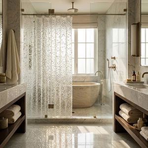 Rideau de Douche Transparent 3D Texturé Robuste en EVA, Imperméable et Anti-Moisissure avec Œillets Métalliques - Product Image 2