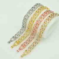 Bracelet pour homme en cuivre plaqué or 14K 18K, style rappeur, personnalisé, avec zircone brillante, maillons cubains, vente en gros de bijoux