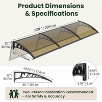 Auvent économique en polycarbonate avec protection UV et support en plastique ABS pour balcon, fenêtre et terrasse domestiques