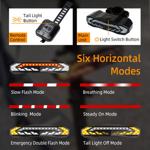 Feu arrière de vélo portable LED étanche IP65 pour la conduite nocturne, 1500 mAh rechargeable, clignotant de vélo, alarme antivol avec klaxon - Product Image 4