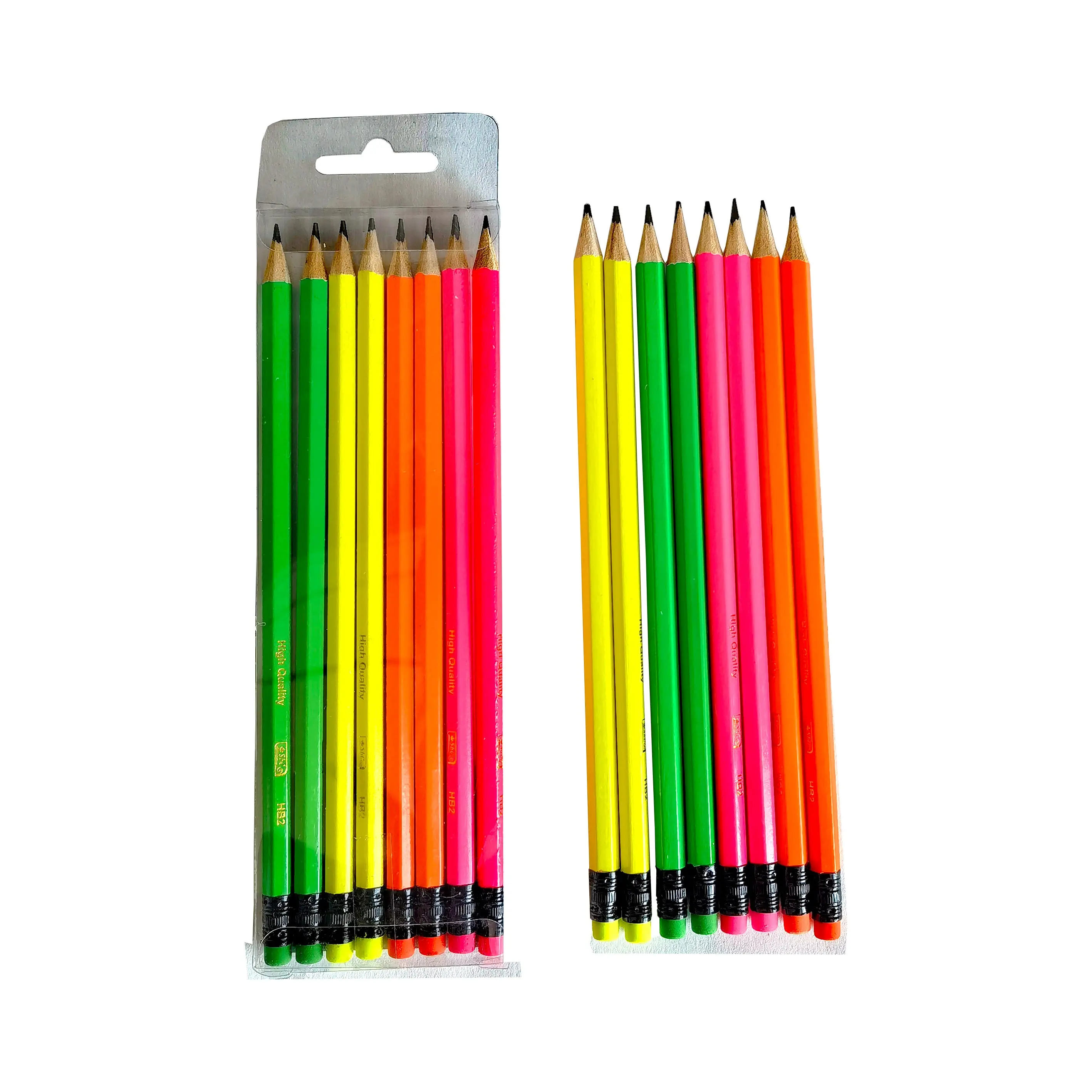 Eight to PVC box brightly wrapped HB wooden pencil 2 b pencil exam children to write with a pencil eraser color