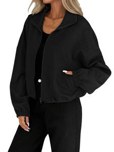 Veste zippée à col montant pour <span class=keywords><strong>femme</strong></span> 2026, coupe ample, ourlet à cordon de serrage, veste de baseball texturée - Product Image 6