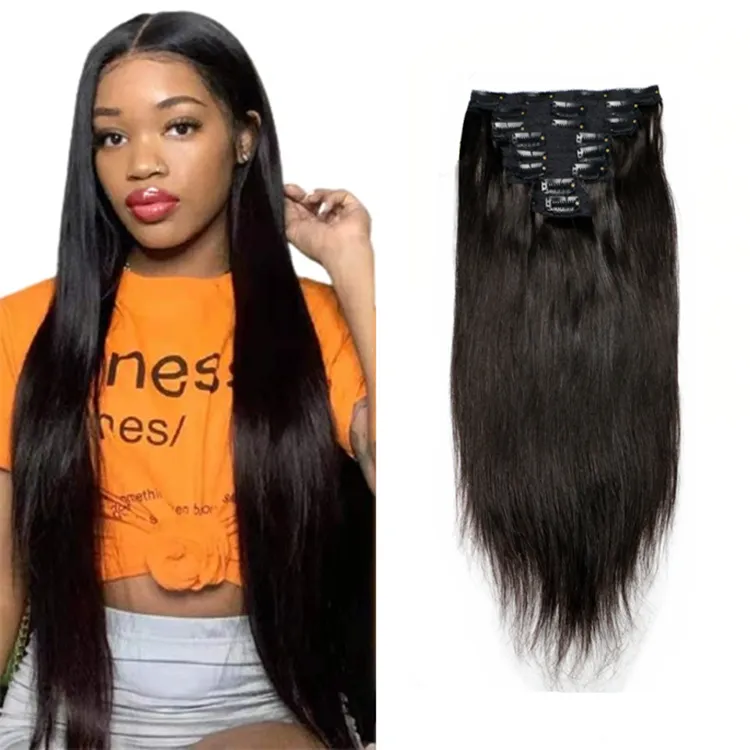 Hot Sale 100% Human clip in hair extensions for black women 7pcs or 8pcs 10pcs full head straight virgin Brazilian hair