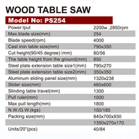 Scie à table horizontale circulaire de 10 pouces avec table coulissante et table d'extension, moteur 2200W, garantie 1 an