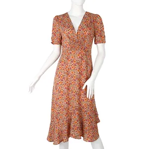 2021 la ropa de primavera moda de verano boho dama de las mujeres floral de manga corta rojo elegante vestidos casuales