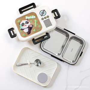 Boîte à lunch bento en acier inoxydable 304 grande capacité, forme de dessin animé, 2 compartiments, <span class=keywords><strong>avec</strong></span> pot à sauce, pour enfant, boîte scolaire - Product Image 1