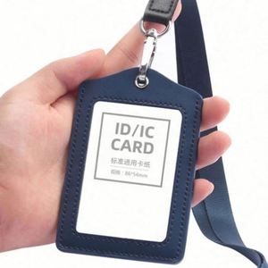 Premium Durable PU <b>Leather</b> ID Badge Name Card Holder With Neck Straps <b>Lanyards</b> - Product Image 4