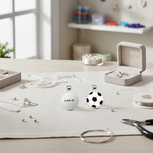Ciondolo rotondo a forma di pallone da calcio placcato in argento da 23 mm per la creazione di gioielli - Product Image 3