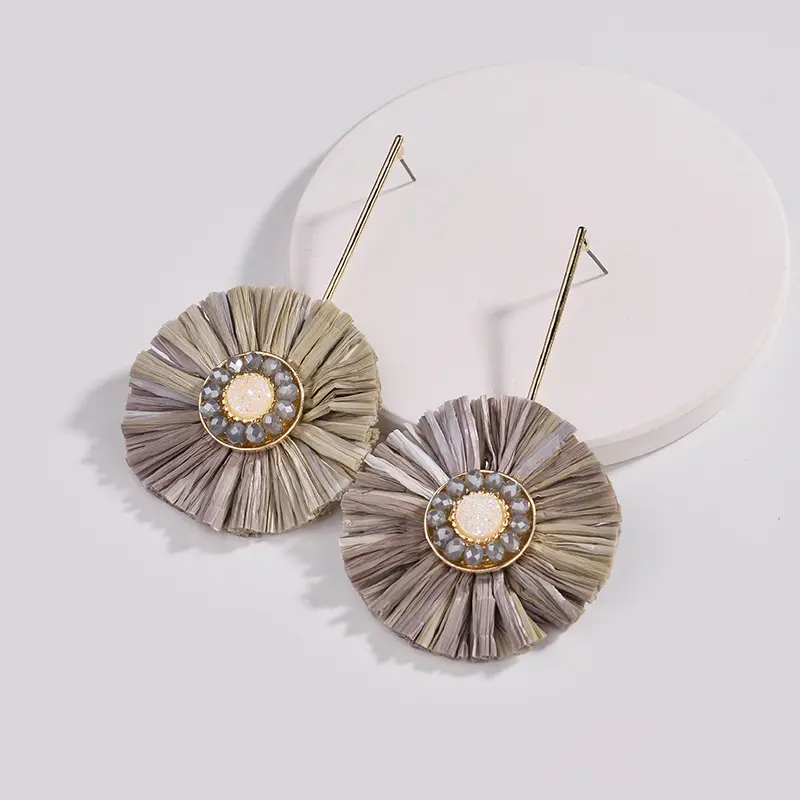 2021 SS Women Jewelry Fashion Copper Round Drop Dangle Crystal Raffia Earring