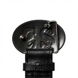 Boucle de ceinture ovale style vintage CS avec large sangle en cuir noir, accessoire métallique durable pour un usage décontracté ou historique - Product Image 5