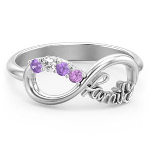 Anello Infinity F1498 da Donna con Ametista Naturale Rotonda, Montatura a Griffe, Anello di Fidanzamento alla Moda - Product Image 1