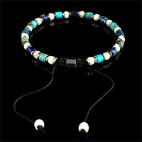 Bracelet en macramé perlé de nacre turquoise, fait main, avec sertissage circulaire, placage couleur acier naturel, certifié par une tierce partie