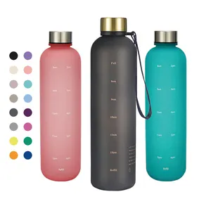 畅销1L Tritan水瓶带时间标记双酚a免费磨砂塑料饮料瓶定制标志