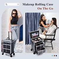 Chariot de maquillage professionnel de haute qualité fermeture ouverte grandes roues de stockage cosmétiques de beauté des ongles à la mode incluses