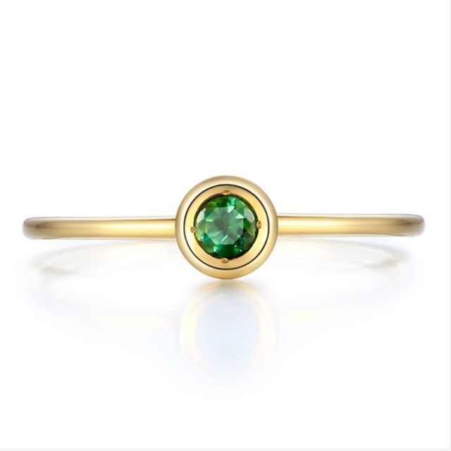 Messi Jewelry Classic Chic Emerald Stone Solitary 14k 18k Yellow Gold Ring for Women