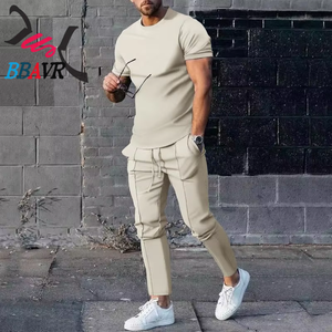 Summer Sport Men <b>T</b> Shirt <b>Track</b> Suit Sports Suit Men's Solid Color Casual Round Neck Short Sleeve Sports Two-piece Men - Product Image 3