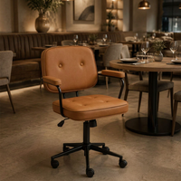 Chaise de bar de bureau ergonomique réglable en cuir PU couleur cognac avec structure en acier chromé pour usage commercial JOHOOFURNITURE