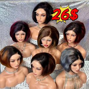 Promoción de $26: Pelucas Cortas 5x5 de 200 Gramos, Cabello Humano Natural, Estilo Pixie Liso, Color Gris NC, 4/27, para Mujeres Negras - Product Image 1