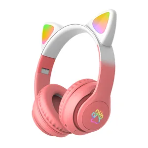 Kostenlose Probe SMS-STN Cat Ear Wireless Stereo-Kopfhörer Noise Cancel ling Gaming-Kopfhörer mit bunten LED-Kopfhörer für Kinder