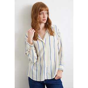 Camisa Modal a Rayas Saks para Mujer, Blusa Casual de Popelina con Botones, para Uso Diario - Product Image 6