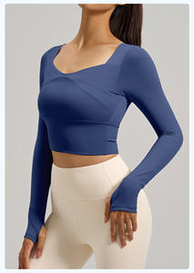 Camiseta Deportiva Ligera para Mujer, Resistente a los Rayos UV, Elástica en 4 Direcciones, Ecológica, Cuello en V, Manga Larga, Sin Costuras, Primavera - Product Image 6