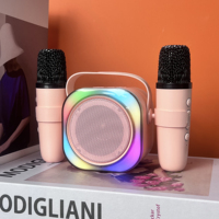 Mini Altavoz Portátil con Luz LED, Sistema de Altavoces de Karaoke Hifi con Micrófonos Inalámbricos Dobles, Regalos para Niños