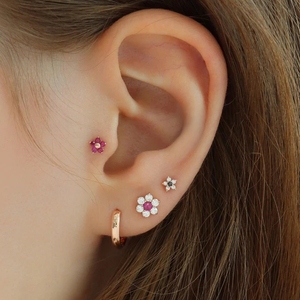Pendientes de Plata de Ley 925 con Circonitas, Diseño de Flor de Cinco Pétalos, Chapados en Oro de 18k, Multicolores, para Niñas - Product Image 4