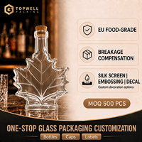 Bouteilles en verre personnalisées en forme de feuille d'érable 500 ml, bouteilles en verre en forme de feuille d'érable, bocaux en verre avec bouchons en liège pour le brandy et la tequila