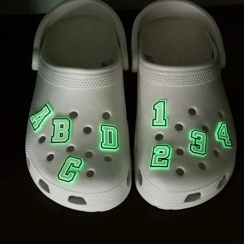 Custom PVC English letters numbers glow Shoe Charms light up shoes decoration for shoes glowing up in the dark