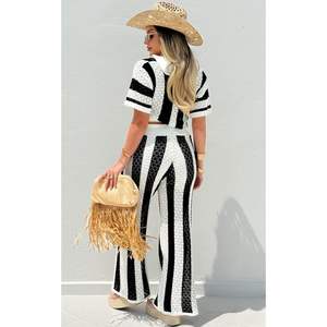 Conjunto de Playa Personalizado 2026: Top Corto Calado y Pantalones a Rayas de Ganchillo, Traje de Baño de 2 Piezas con Cintura Elástica Suelta - Product Image 1