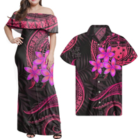 Vêtements de couple SAMOA, design tribal polynésien, robe décontractée à épaules dénudées et jupes pour femmes, vêtements assortis pour hommes et femmes, grande taille