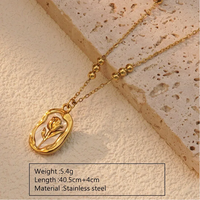 Collier en acier inoxydable sans ternissement en forme de tulipe avec chaîne en corde de serpent dorée 18 carats, nouveau collier de mode indien populaire avec diamants