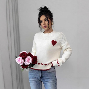 Outono Inverno Casual Europeu Americano Puro Casal Coração Mulheres Versátil Malha Pulôver Loose Neck <span class=keywords><strong>Sweater</strong></span> - Product Image 2