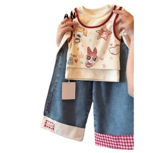Tongxingyuan Girls Two Piece Cartoon T Shirt And Jeans Set Long Sleeve Cotton Spring Autumn Outfit - Product Image 5