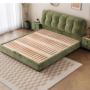 Nuovo Letto Matrimoniale Moderno Minimalista in Velluto Ciniglia Stile Crema 1.8m, Letto Imbottito di Lusso Leggero con Contenitore per Camera da Letto Principale - Product Image 4