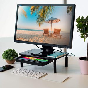 2022 MG Riser Monitor Meja Logam dengan Laci Hitam Monitor Riser Berdiri Monitor Ganda Berdiri untuk Layar Komputer - Product Image 3