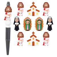 Manik-manik Silikon 3D Karakter Religius Kartun Paskah Grosir, Salib Gereja, untuk Pembuatan Pulpen