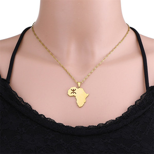 Nouveauté Collier en acier inoxydable plaqué or Carte de l'Afrique Pendentif Carte du <span class=keywords><strong>Maroc</strong></span> Colliers pour femmes et hommes - Product Image 6