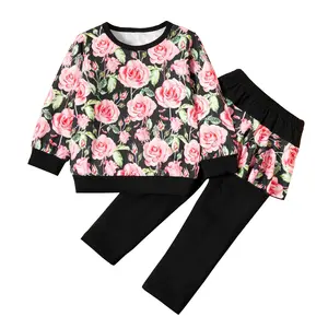 Filles vêtements d'hiver 13 ans noir floral chemises jupes florale pantalon boutique vêtements 2 ans