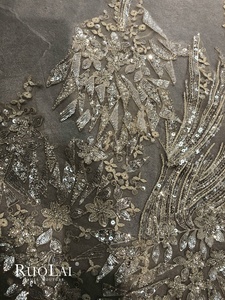 Voile de mariée de luxe Ruolai VW0050 à un niveau en tulle ivoire avec dentelle perlée <span class=keywords><strong>or</strong></span> champagne et perles de cristal - Product Image 6