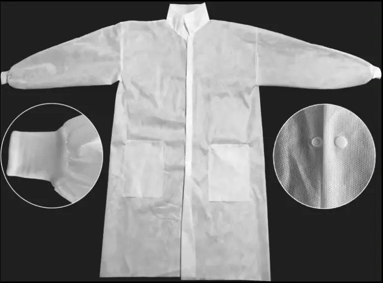 Disesuaikan jas Lab pengunjung tahan air sekali pakai mantel Lab bukan tenun PP sekali pakai kualitas tinggi dengan pengencang