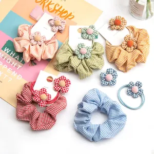 Ikat Rambut Usus Besar Babi Korea, Lingkaran Scrunchies Ins Gadis Rambut Usus Sederhana Elastis Kisi Rambut Scrunchie Gingham Scrunchie