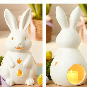Porte-bougie Lapin de Pâques en céramique blanche, décoration pour la maison à l'occasion de Pâques - Product Image 5